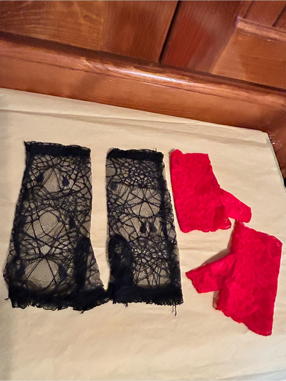 Set Of Two Pair Fingerless Halloween Lace Gloves